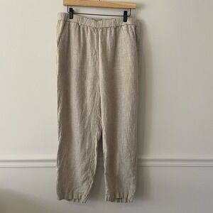 Quince 100% European Linen Pants Flax Size L Wide Leg Crop Lagenlook Resort Boho